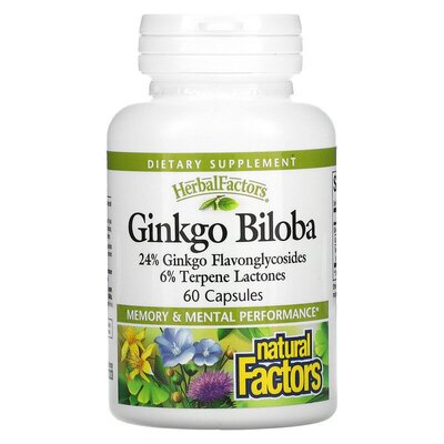 Гинкго билоба Natural Factors HerbalFactors Ginkgo Biloba, 60 капсул