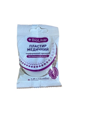 Пластир медичний Biolikar на полімерній основі перфорований, прозорий 1,25 см x 910 см