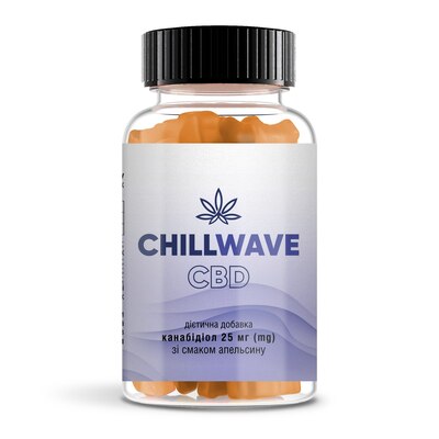 ЧіллВейв Chillwave CBD 25 мг зі смаком апельсину з цукром та підсолоджувачем, 30 жувальних пастилок