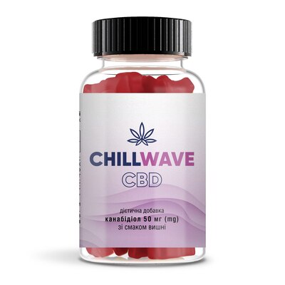 ЧіллВейв Chillwave CBD 50 мг зі смаком вишні з цукром та підсолоджувачем, 30 жувальних пастилок