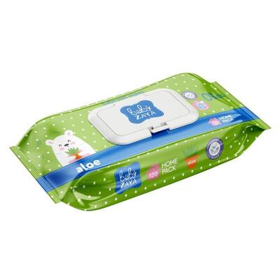 Салфетки влажные Baby Zaya детские Aloe Вера, с клапаном, 120 шт
