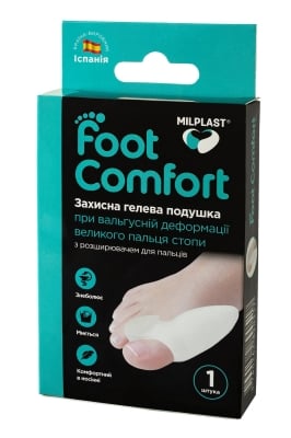 Подушка гелевая Milplast Foot Comfort защитная для большого пальца стопы с расширителем для пальцев, размер универсальный, 1 штука