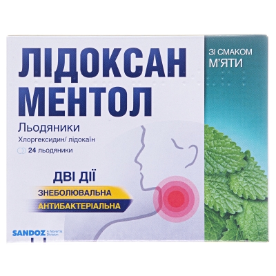 Лидоксан ментол леденцы по 5 мг/1 мг №24 (12х2)