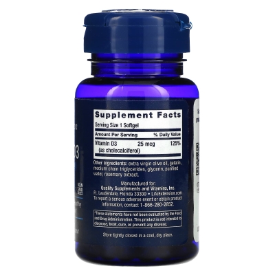 Витамин Д3 Life Extension Vitamin D3 1000 МЕ, 90 капсул