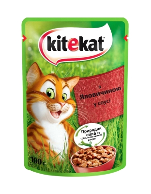 Корм влажный для кошек Kitekat с говядиной в соусе, 100 г