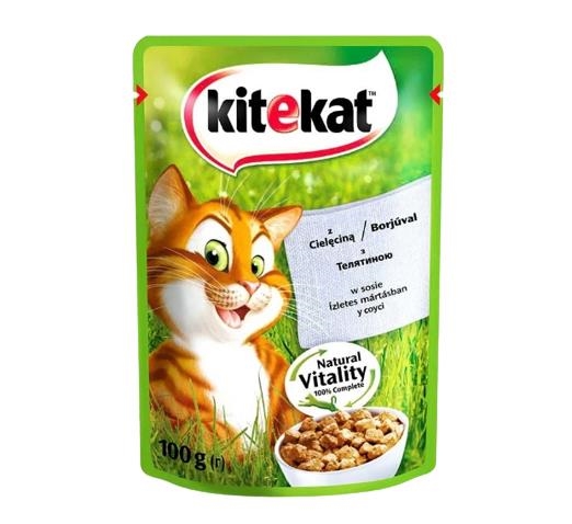 Корм влажный для кошек Kitekat с телятиной в соусе, 100 г