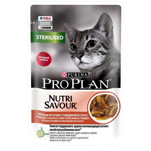 Корм влажный для кошек Purina Pro Plan Sterilised Nutrisavour с говядиной, 85 г