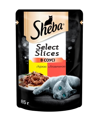 Корм влажный для кошек Sheba Говядина и курица в нежном соусе, пауч 85 г