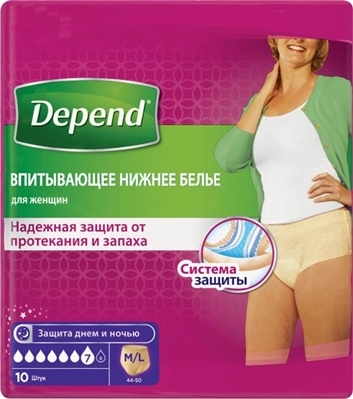 Впитывающее белье Depend для женщин, размер M/L, 10 штук