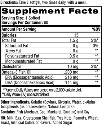 Омега-3 Natrol Omega-3 Fish Oil лимонний смак, 1200 мг, 60 капсул