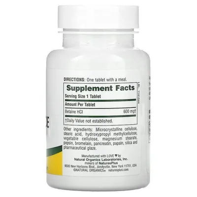 Бетаїну гідрохлорид Nature's Plus Betaine Hydrochloride 600 мг, 90 таблеток