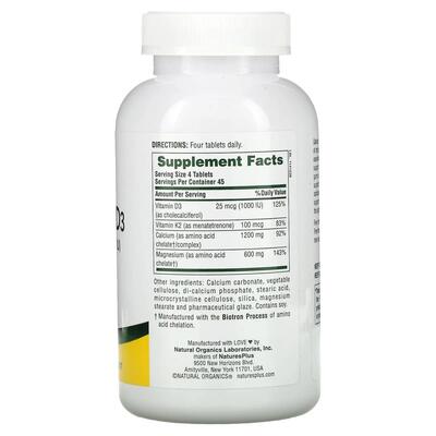 Кальций, магний и витамин D3 и K2 Nature's Plus Cal/Mag/Vit D3, Vitamin K2, 180 таблеток