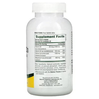 Кальцій, магній і вітамін D3 і K2 Nature's Plus Cal/Mag/Vit D3, Vitamin K2, 180 таблеток