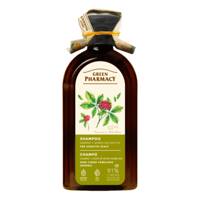 Шампунь Green Pharmacy Женьшень и масло марокканской мяты для чувствительной кожи головы, 350 мл