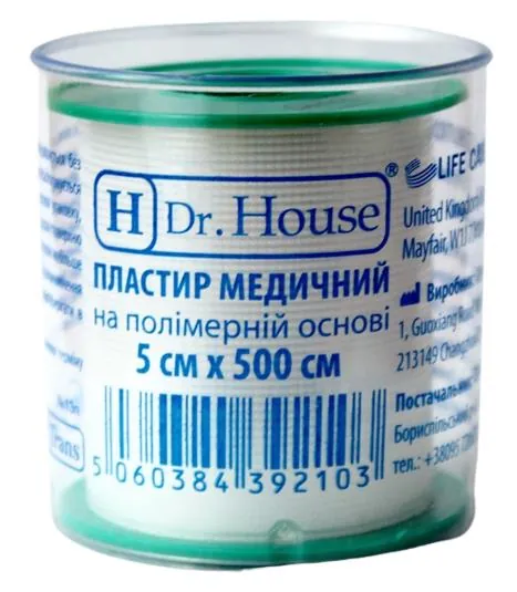 Пластир медичний Dr. House на полімерній основі 5 см х 500 см в пластиковому футлярі, 1 штука