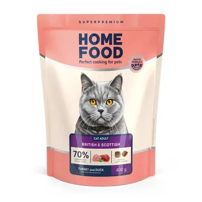 Корм сухий для дорослих котів британської та шотландської породи Home Food Індичка і качка, 400 г