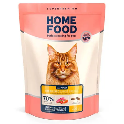 Корм сухий для дорослих котів великих порід Home Food телятина з лососем та в'яленими томатами, 400 г