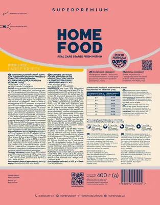 Корм сухий для дорослих котів великих порід Home Food телятина з лососем та в'яленими томатами, 400 г