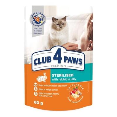 Корм вологий Club 4 Paws для дорослих стерилізованих кішок з кроликом в желе, 80 г