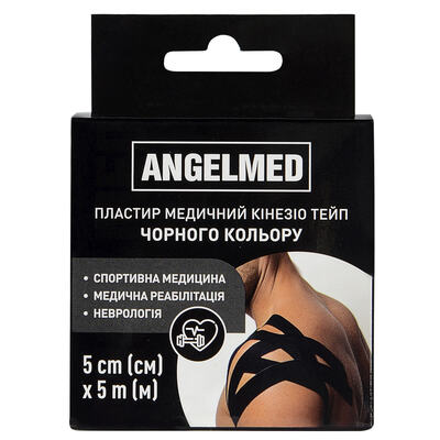 Кинезио тейп Angelmed 5 м х 5 см, черный