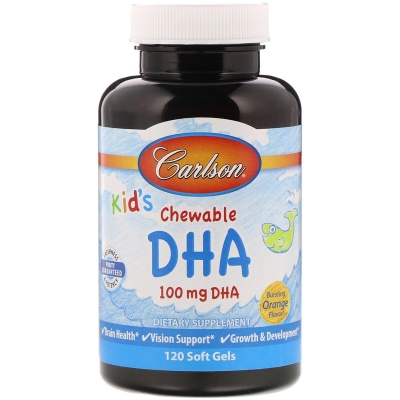 Омега-3 для дітей Carlson Labs Kid's Chewable DHA 100 mg зі смаком апельсину капсули №120