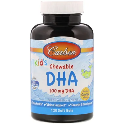 Омега-3 для дітей Carlson Labs Kid's Chewable DHA 100 mg зі смаком апельсину капсули №120