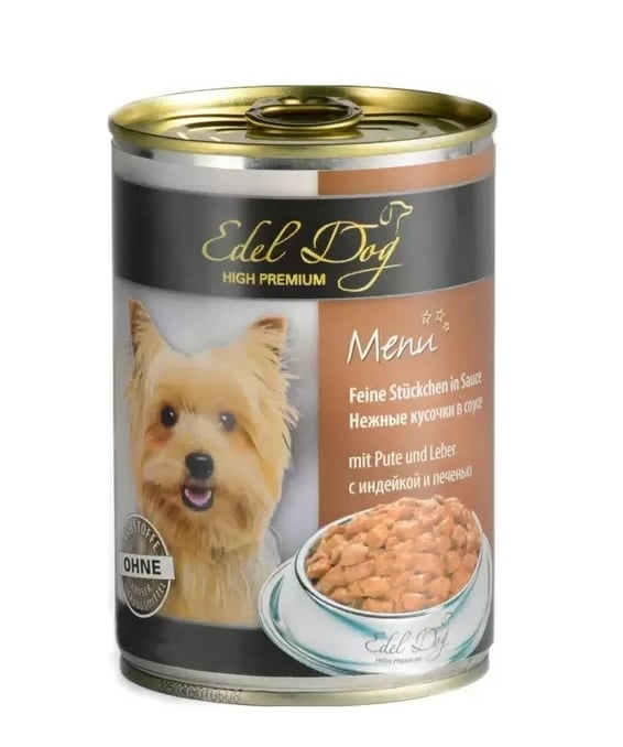 Корм влажный для собак Edel Dog 1000332/177020 с индейкой и печенью, 400 г