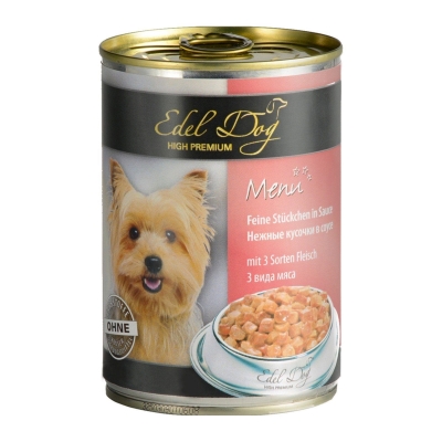 Корм влажный для собак Edel Dog три вида мяса, 400 г
