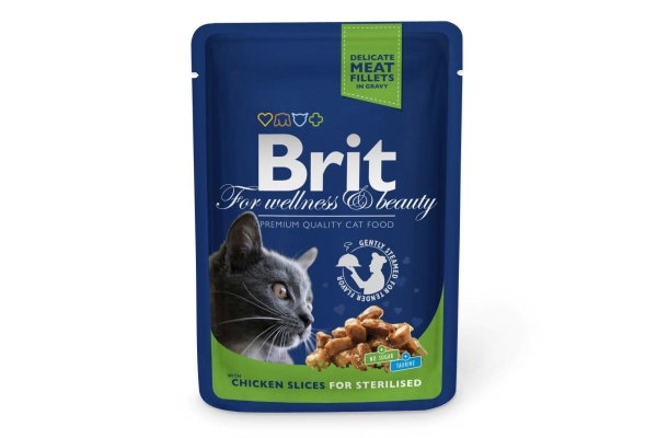 Корм влажный Brit Premium Cat Chicken Slices for Sterilised для стерилизованных кошек с курицей в соусе, 100 г