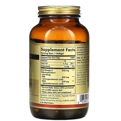 Омега-3 Solgar Triple Strength Omega-3 950 мг м'які капсули №100