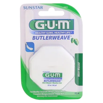 Зубна нитка GUM Butlerweave Mint Waxed м'ятна вощена, 55 метрів