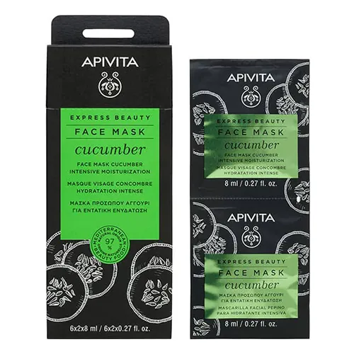 Маска для обличчя Apivita Express Beauty Інтенсивне зволоження з огірком, 2 шт х 8 мл