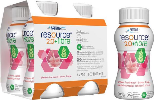 Энтеральное питание Nestle Resource 2.0 + Fibre со вкусом клубники, 4 шт по 200 мл