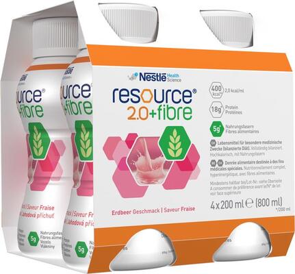Энтеральное питание Nestle Resource 2.0 + Fibre со вкусом клубники, 4 шт по 200 мл