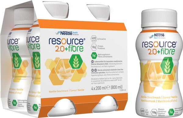 Ентеральне харчування Nestle Resource 2.0 + Fibre зі смаком ванілі, 4 шт по 200 мл