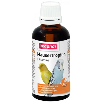 Витамины Beaphar Mausertropfen для улучшения яркости цвета перьев птиц, 50 мл