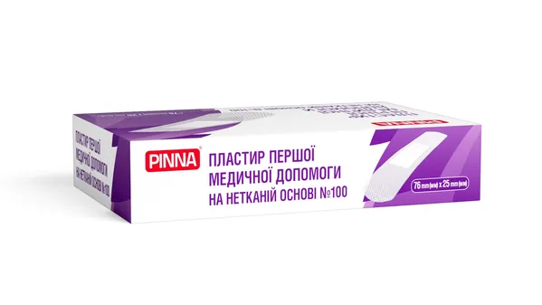 Пластир першої медичної допомоги Pinna на нетканій основі 76 х 25 мм,100 штук