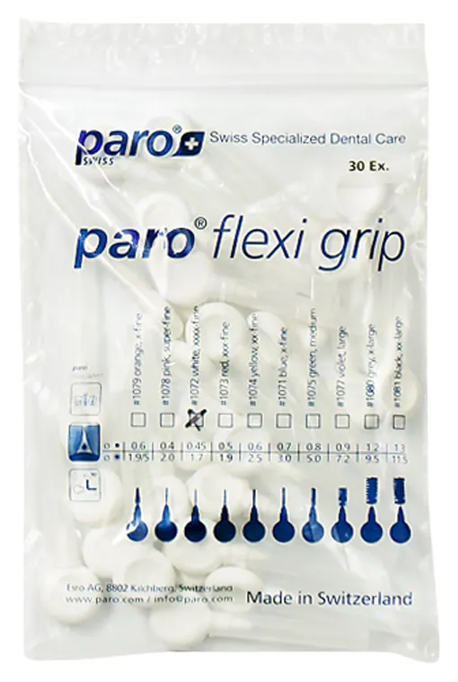 Міжзубні щітки Paro Swiss flexi grip, xxxx-тонкі, білі, 1.7 мм, 4 шт