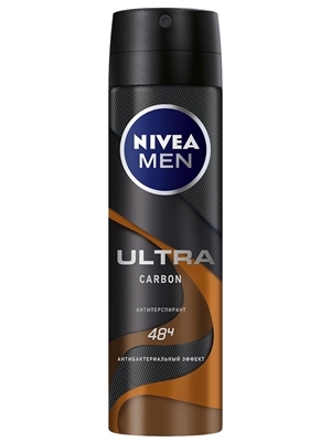 Дезодорант-антиперспирант спрей Nivea Men Ultra Carbon 48h антибактериальный эффект, 150 мл