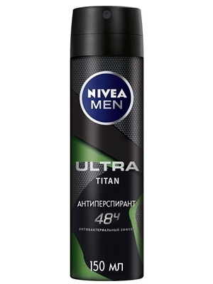Дезодорант-антиперспирант спрей Nivea Men Ultra Titan 48h с антибактериальным эффектом, 150 мл