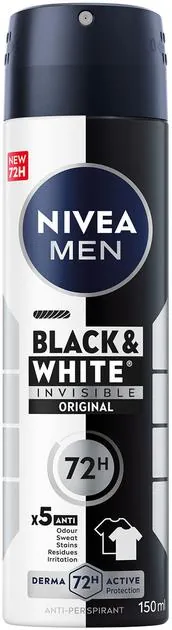 Дезодорант-антиперспірант спрей Nivea Men Black & White Invisible Original Чорне та Біле невидимий 48h (82241), 150 мл