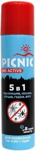 Аерозоль Picnic Bio Active 5в1 від комарів, мошок, кліщів, ґедзів, бліх, 125 мл