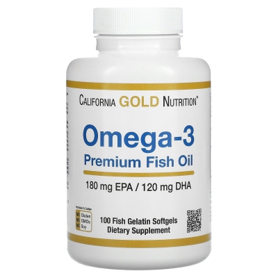 Жирні кислоти California Gold Nutrition Омега-3 риб'ячий жир, 100 рибно-желатинових капсул