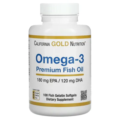Жирні кислоти California Gold Nutrition Омега-3 риб'ячий жир, 100 рибно-желатинових капсул