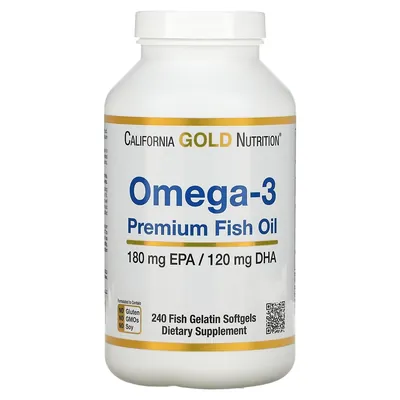 Жирні кислоти California Gold Nutrition Омега-3 риб'ячий жир, 240 рибно-желатинових капсул