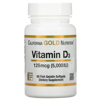 Вітамін Д3 California Gold Nutrition Vitamin D3 125 mcg (5000 IU) м'які капсули №90