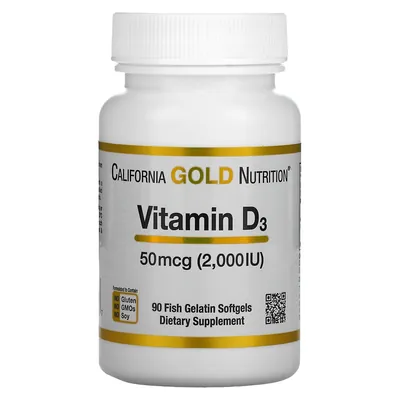 Вітамін Д3 California Gold Nutrition Vitamin D3 50 mcg (2000 IU) м'які капсули №90