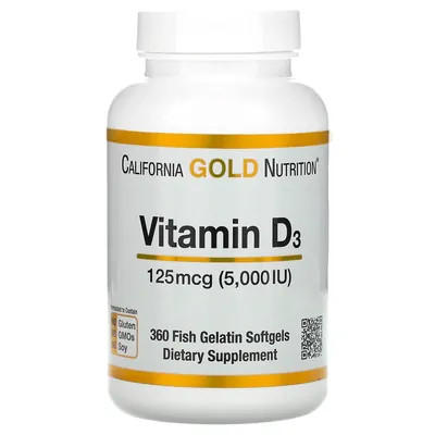Вітамін Д3 California Gold Nutrition Vitamin D3 125 mcg (5000 IU) м'які капсули №360