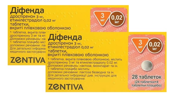 Діфенда таблетки, в/плів. обол. по 3 мг/0.02 мг №28 в пач. (1+1)