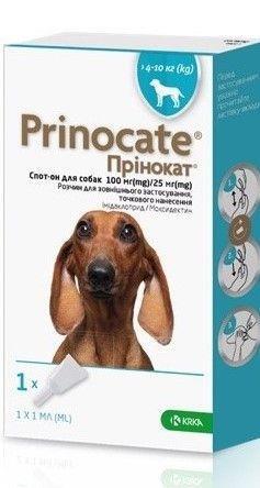 Капли на холку Prinocat Спот-он от блох и паразитов для собак весом от 4 до 10 кг, 1 пипетка по 1 мл